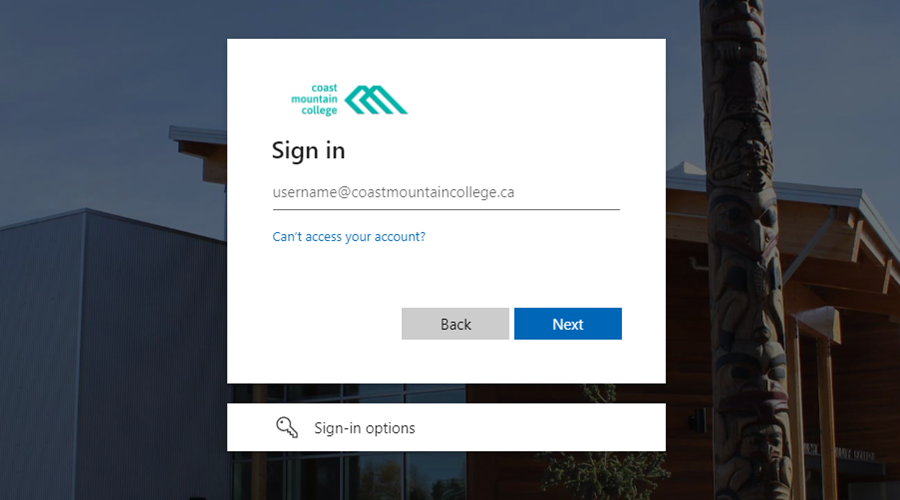 screen capture of coastmountaincollege.ca sign in